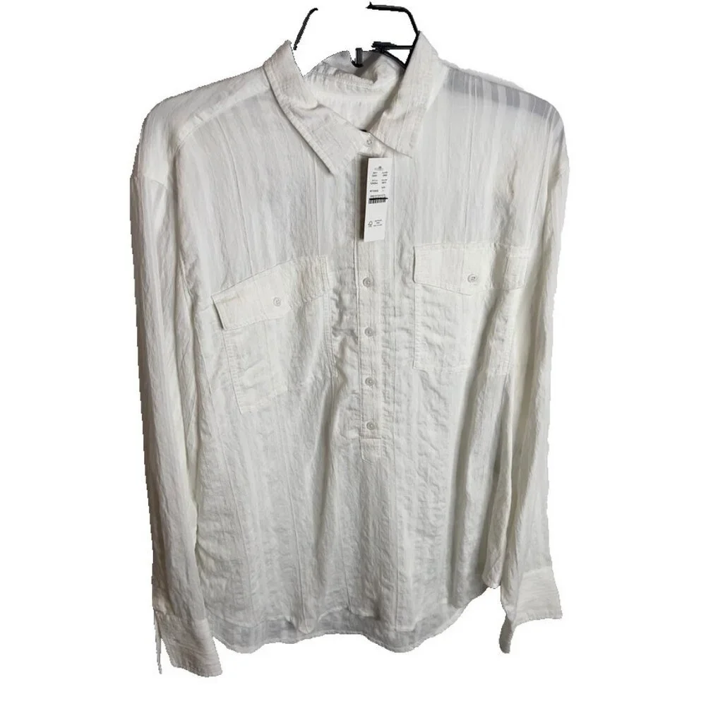 J.Crew Womens Textured Popover Top White Size L CA604 - Picture 2 of 6